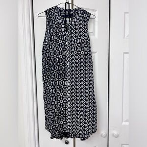 Cupio Navy and White Sleeveless  Dress with Mixed Prints